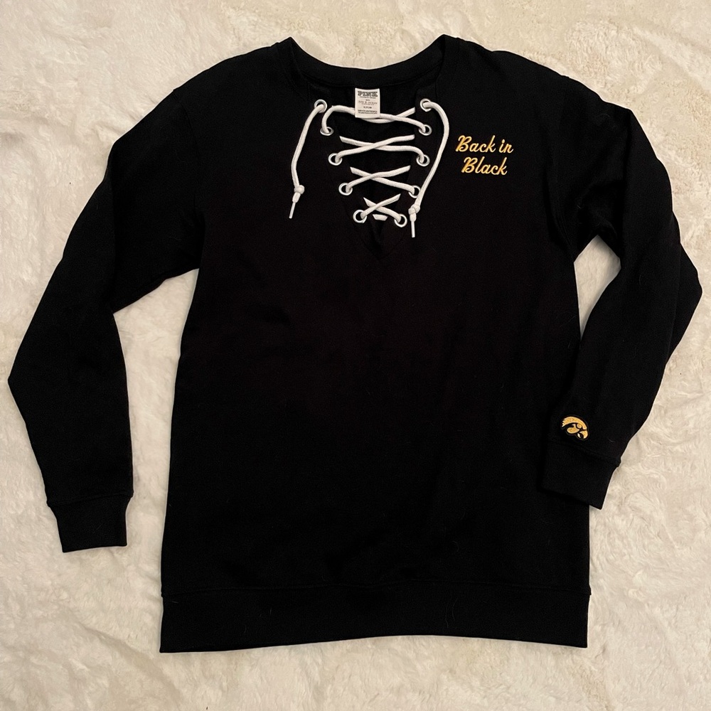 PINK Iowa Hawkeyes Lace Up Crewneck Sweatshirt